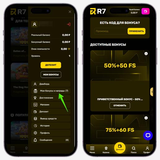 Интерфейс раздела с бонусами